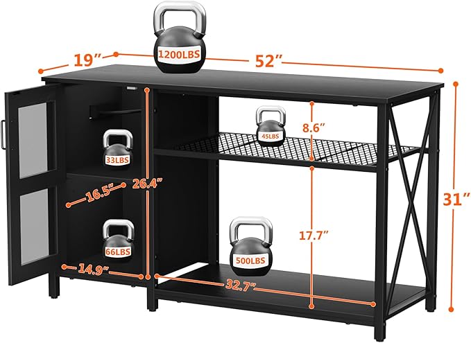 BEURUKU 55-75 Gallon Fish Tank Stand , Aquarium Stand with Cabinet & Power Outlets for Fish Tank Accessories Storage, Heavy Duty Metal Terrarium Stand, 52" L*19" W Tabletop, 1200LBS Capacity, Black