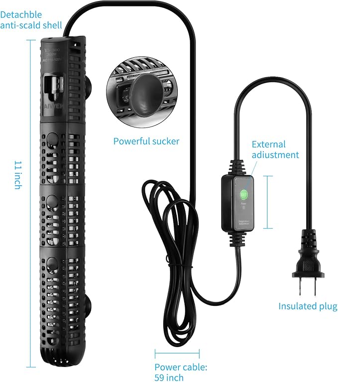 Aquarium Heater 300W Upgraded Fish Tank Heater With Leaving Water Automatically Stop Heating And Advanced Temperature Control System, Suitable For Saltwater And Freshwater 20 Gallons to 60 Gallons