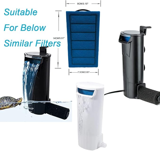 Turtle Filter Aquarium Filter Low Water Level Internal Filter Waterfall Flow Aquarium Pump for Turtle Tank Fish Tank Reptiles Shrimp Frog Crab Tank Amphibian Tank (Replacement)