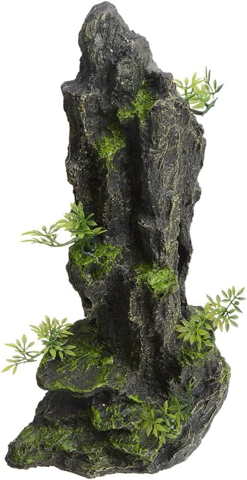 Tall Aquarium Decor 14.4inch, Cool Large Fish Tank Decorations Accessories, Resin Mountain View Aquarium Ornament with Tree Hideout Cave, for Betta Goldfish Shrimp Guppy Cichlid Play Rest