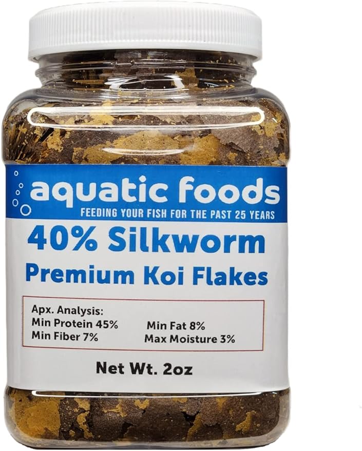 40% Silkworm Color Glossing Premium Flakes for Koi, Pond Fish & All Tropical Fish. Aquatic Foods Premiun Flakes…2oz Small Jar