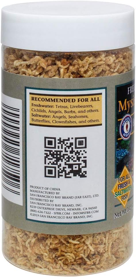 San Francisco Bay Brand Freeze-Dried Mysis Shrimp - Premium Fish Food, Tropical Fish Food, Shrimp Food - Ideal for Freshwater and Saltwater Fish, Cichlids, Angels, Seahorses - 0.49 oz (14g)