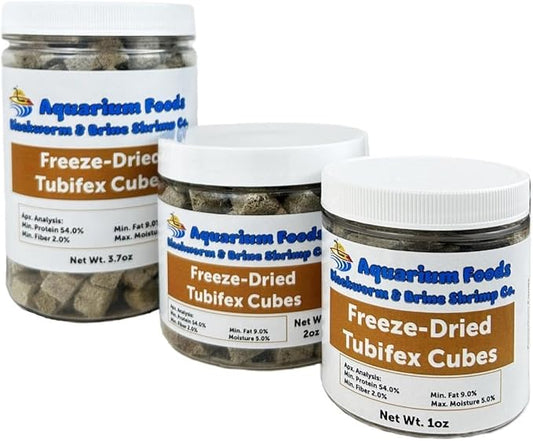 Tubifex Worms - Freeze-Dried Tubifex Worm Cubes for Discus, Cichlids, Koi & Pond Fish, Aquatic Turtles, All Community Tropical Fish, All Marine Saltwater Fish…1oz Sm Round Jar