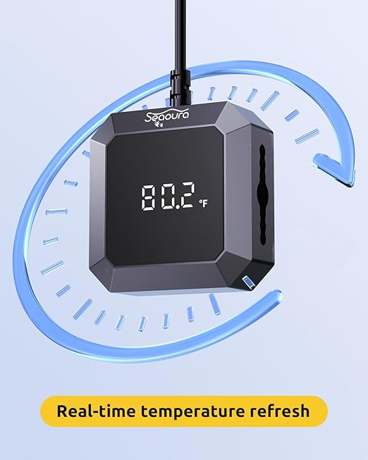 Aquarium Thermometer Submersible, Digital Fish Tank Thermometers with USB for GlassTank, Aquariums Temperature Gauge ±1℉ Accurate, Suitable for Fish, Turtle, Saltwater or Freshwater, 6.56ft Power Cord