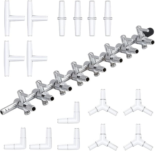 Pawfly 8-Way Aquarium Gang Valve Air Flow Control Lever Valve Distributor Splitter with Airline Connectors