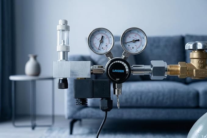 LANDEN AverVita Adv CO2 Regulator, Big Dual Gauges Display, 12V DC Solenoid with Bubble Counter and Check Valve, Safety Assurance, Fits CGA320 CO2 Cylinder Includes CO2 Indicator Solution Kit