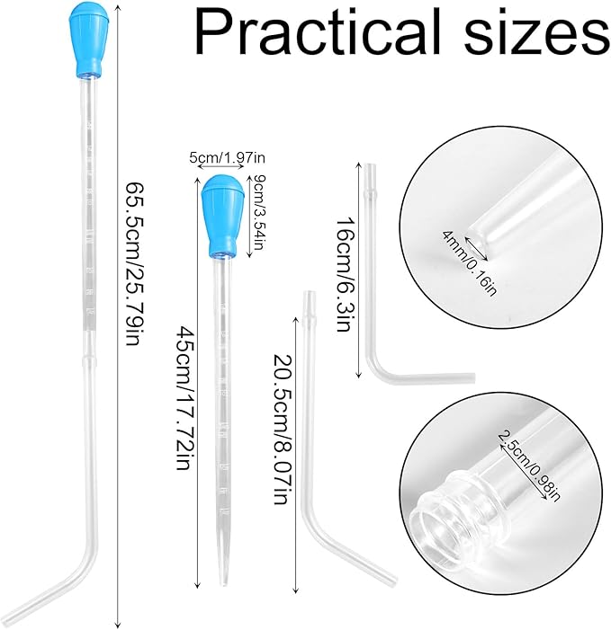 Aquarium Coral Fish Feeder, 50ml Manual Acrylic Pipette Suction Dropper with 2pcs Extension Pipes & 2pcs Connecting Hoses Fish Tank Waste Cleaning Tool & Water Changer