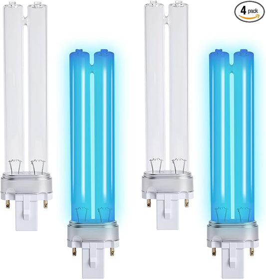 AIRBABY 9W ÜVC Replacement Bulbs for Pond Clarifiers & Aquariums - G23 Base ÜV Light Compatible with JUP-01 UVE9, CF400, CF500, UVCP-9 | 8000-Hr Life | Water Clarification (4 Pack)