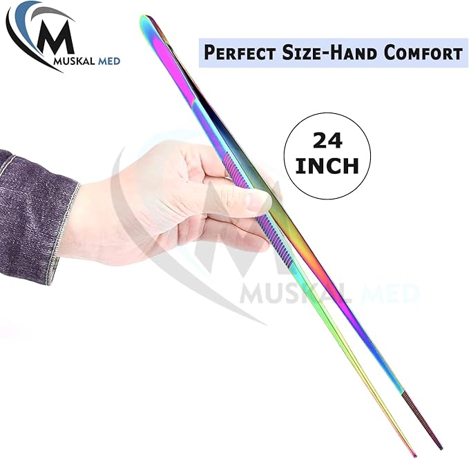 Aquarium Tweezers Stainless Steel Straight Tweezers For Fish Tank Aquatic Plants Long Handle Reptile Feeding Tongs,24 Inch Multi Rainbow Color