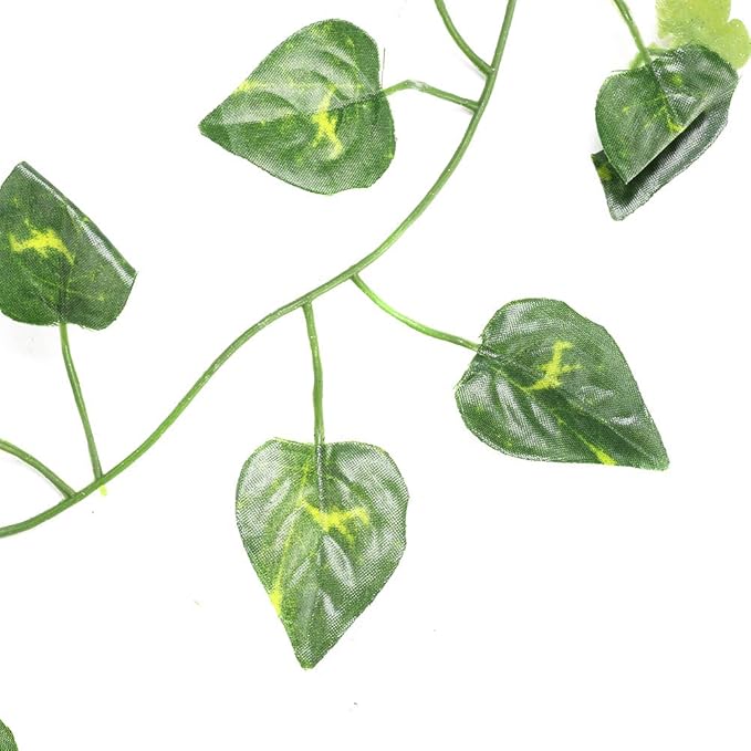 Zerodis Vine, 6.89ft Artificial Fake Vine Hanging Plant Decor Terrarium Plants Rainforest Landscape for Reptiles and Amphibians(Scindapsus Leaves)