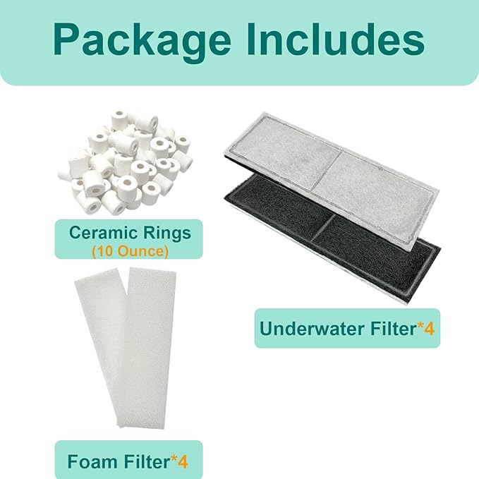 9 PCS Aquarium Maintenance Media Replacement for Fluval U4 Underwater Filter A480, Freshwater and Saltwater Aquarium Filter, Includes 4 Foam Pads, 4 Poly Carbon Cartridges and 1 Ceramic Ring