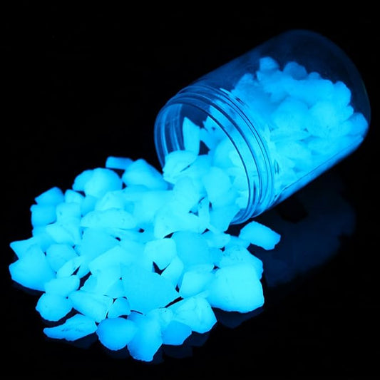Shiny Stone Glow in The Dark Aquarium Neon Gravel Sand, Decorative Rocks for Fish Tank and Fairy Garden, Home Dec,305g/0.67lbs (8-15mm, Sky Blue)
