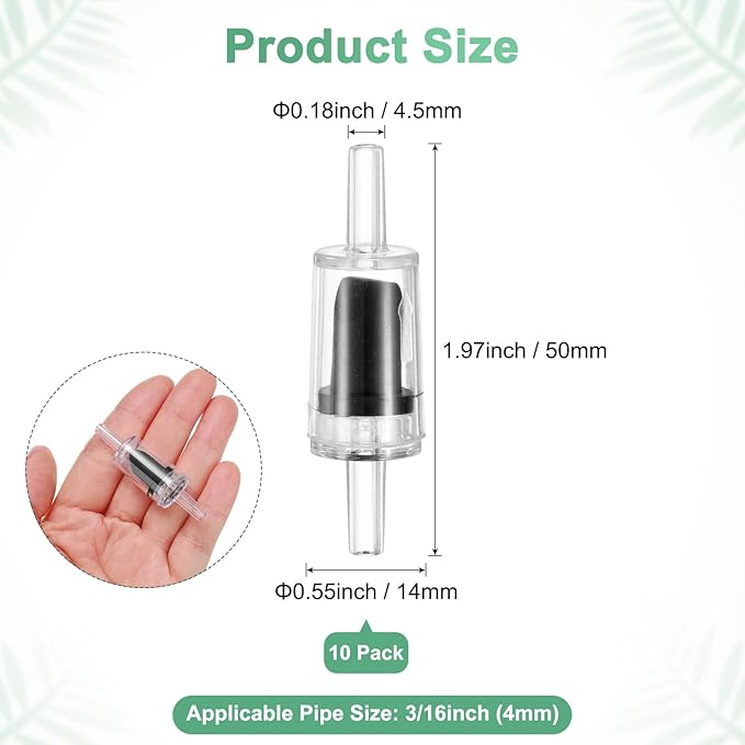 M METERXITY 10-Pack Aquarium Air Check Valve, Plastic One Way Non-Return Valves Air Valve Air Tubing Accessories Air Pump Accessories for 3/16" Airline Tubing Fish Tank [Clear Black]