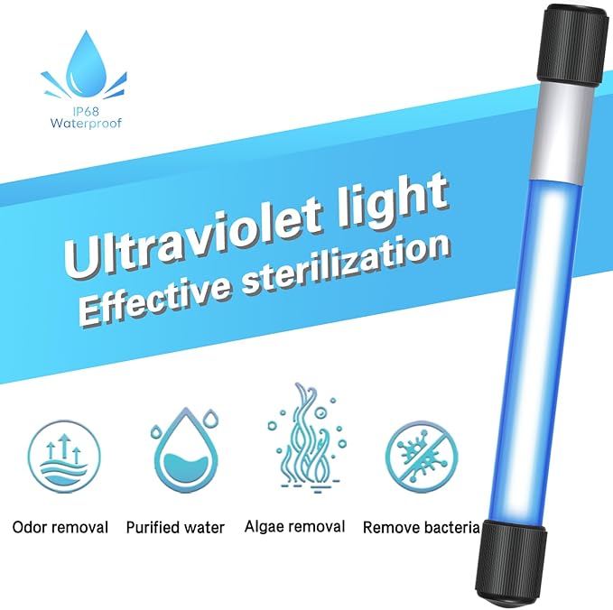 7W Timer UV Aquarium Clean Light for Algae Removal, Energy-Efficient LED Fish Tank Light with Waterproof Design for Pond and Aquarium