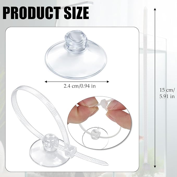 Thinp 30 Pcs Aquarium Suction Cups with 30 Pcs Adjustable Cable Ties, Clear Fish Tank Suctions Cups-Small Suction Cups for Aquarium Plants Planter Moss Shrimp Nest