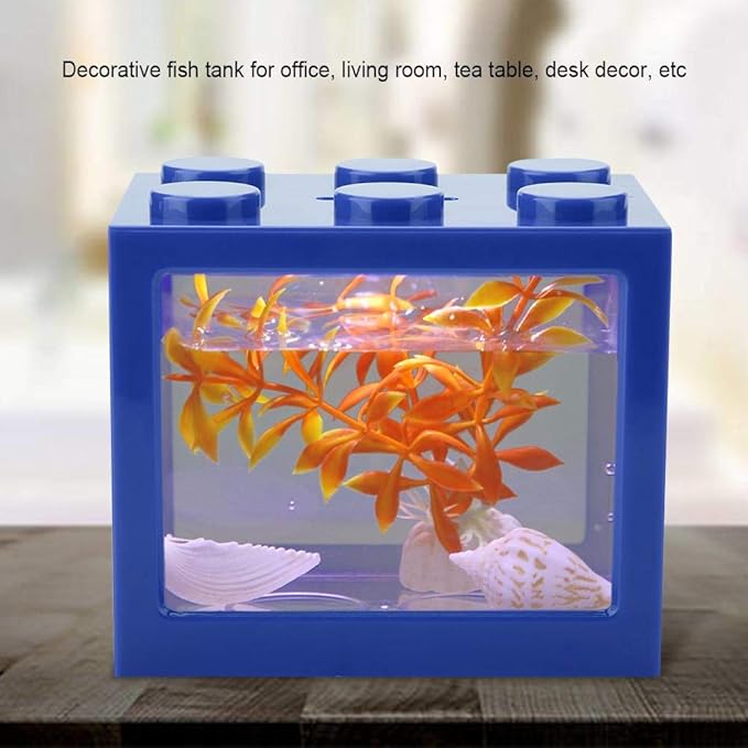 Small Fish, Acrylic Mini Fish Desktop Mini Aquarium Bowl for Goldfish Aquarium Starter Kits with USB LED Light Office Tea Table Decor