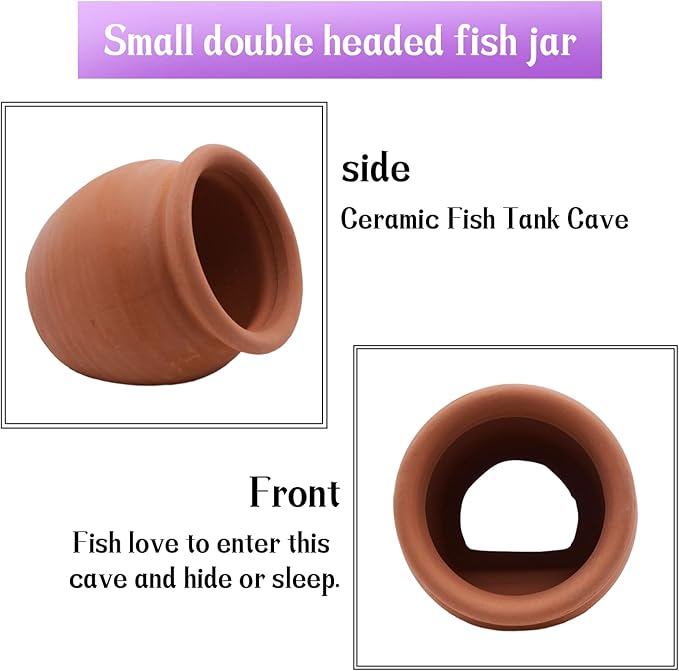 Betta Hide Ceramic Jar Ornament Aquarium Decorations Fish Tank Accessories Decor Hideaway Cave Hideout for Amano Shrimp Cichlid Bonsai to Play Spawn and Rest (Large)
