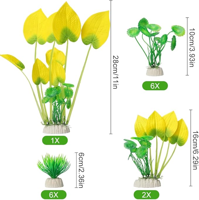 Artificial Aquarium Plants, 15-Piece Plastic Decorative Set, Lifelike Underwater Garden (Yellow)