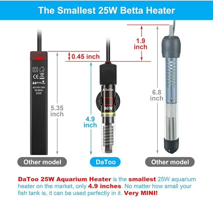 DaToo Mini Aquarium Heater 50W Small Fish Tank Heater 50 Watt with Free Thermometer Sticker