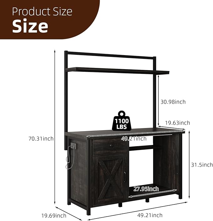 55-75 Gallon Fish Tank Stand with Power Outlet, Led Light, Heavy Duty Aquarium Stand with Cabinet for Fish Tank Accessories Storage, Shelf, for Turtle Tank, Reptile Terrarium, 1100 LBS (Oak)