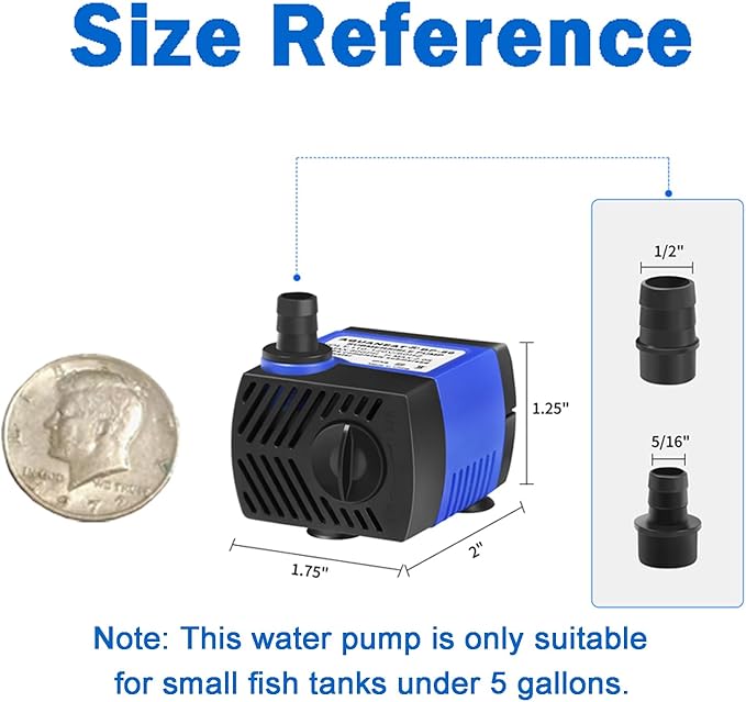 AQUANEAT Small Fountain Pump, 80 GPH Submersible Water Pump for Aquarium Fish Tank, Outdoor Water Fountain, Hydroponics, Pond Filter Pump