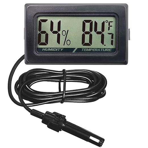 Digital Probe Thermometer Hygrometer for Reptiles - 2-in-1 Terrarium Monitor with Instant Reading, Mini Design for Turtle Tank/Lizard Cage/Aquarium Habitat (Black)