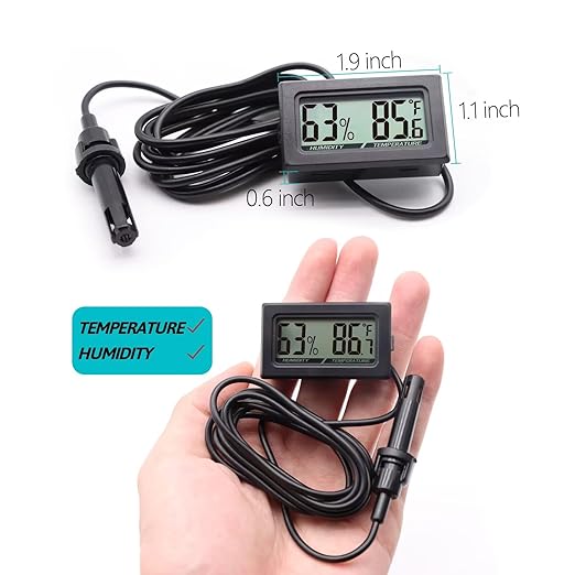 Digital Probe Thermometer Hygrometer for Reptiles - 2-in-1 Terrarium Monitor with Instant Reading, Mini Design for Turtle Tank/Lizard Cage/Aquarium Habitat (Black)