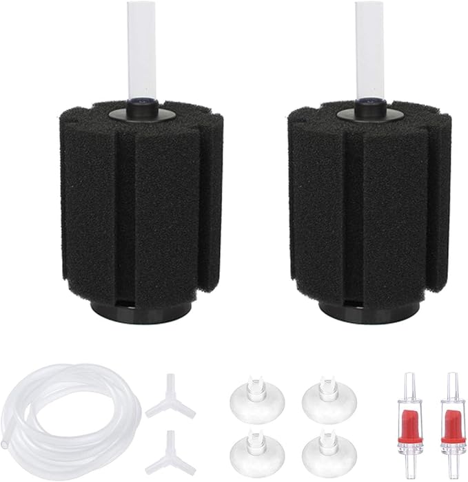 ALEGI Aquarium Sponge Filter for 20 Gallon Fish Tank, Betta, Nano, Shrimp, Fry, Biochemical Filter with Airline Tubing, Check Valves, Suction Cups
