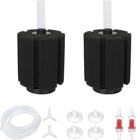 ALEGI Aquarium Sponge Filter for 20 Gallon Fish Tank, Betta, Nano, Shrimp, Fry, Biochemical Filter with Airline Tubing, Check Valves, Suction Cups
