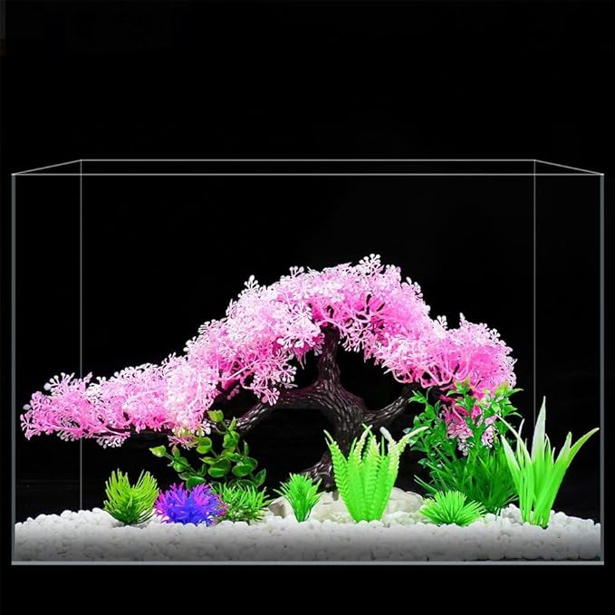 Sanfly Artificial Aquarium Plants, Fake Aquarium Aquatic Plant Cherry Blossom Aquarium Fish Tank Simulation Aquatic Aquarium Tank Accessories