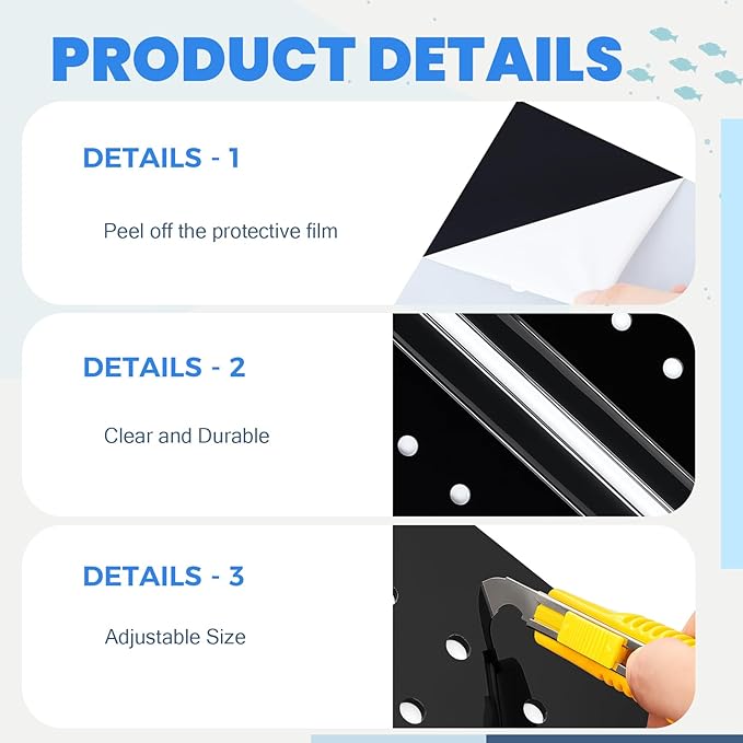 Sieral Aquarium Polycarbonate Canopy Set 35.13 x 17.13 x 0.12 Inch for 50/65/84 Gallon Without Center Brace Aquariums Cover Fish Tank Lid with a Hook Knife, Breathable Hole, Handle(Black)