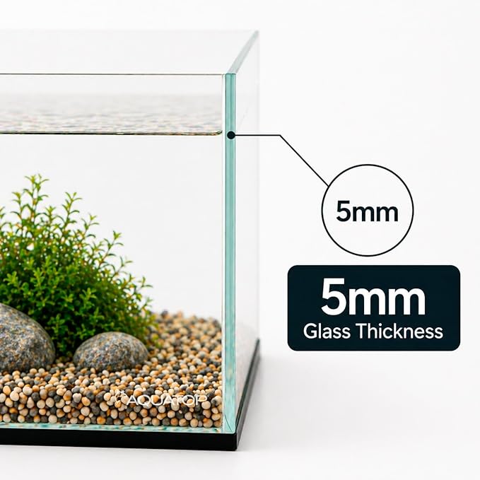 Aquatop High Clarity Low Iron Glass Cube Aquarium, 2.11-Gal – 5mm Thick Glass – Slim Design – Fresh & Saltwater – Desktop Tank with Silicone Sealing