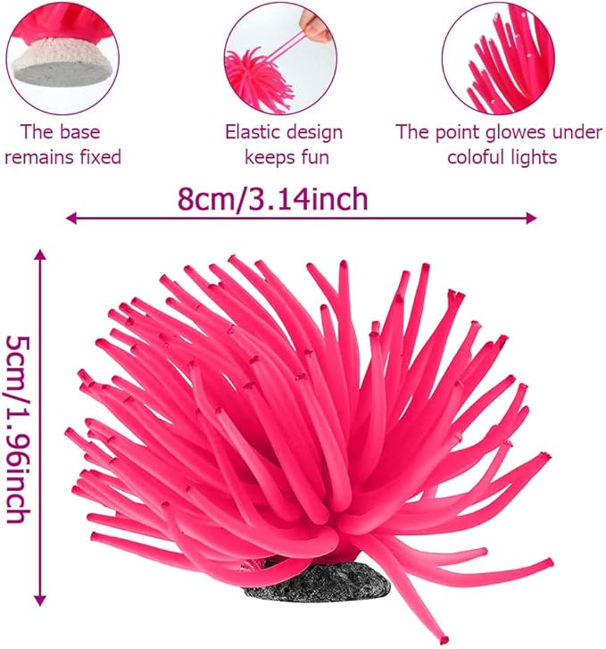 Glowing Aquarium Ornaments Silicone Fish Tank Decor Artificial Sea Anemones Decorations Including Coral Jellyfish Sea Horse, Christmas Tree Sillicon Ornament Decoration for Aquarium Fish Tank