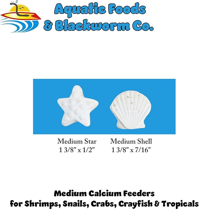 Medium Size Calcium Feeder Stars & Shells for Shrimp, Snails, Crabs, Crayfish, Hermit Crabs and All Tropical Fish…50 Count Bag