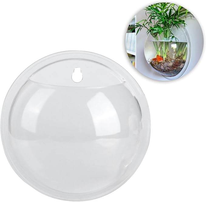 Wall Hanging Fish Tank, Mini Wall Mounted Hanging Transparent Fish Bowl Acrylic Fish Tank, Betta Fish Tank Bowl Hanging Plastic Wall Decor for Plant Fish Ecosphere