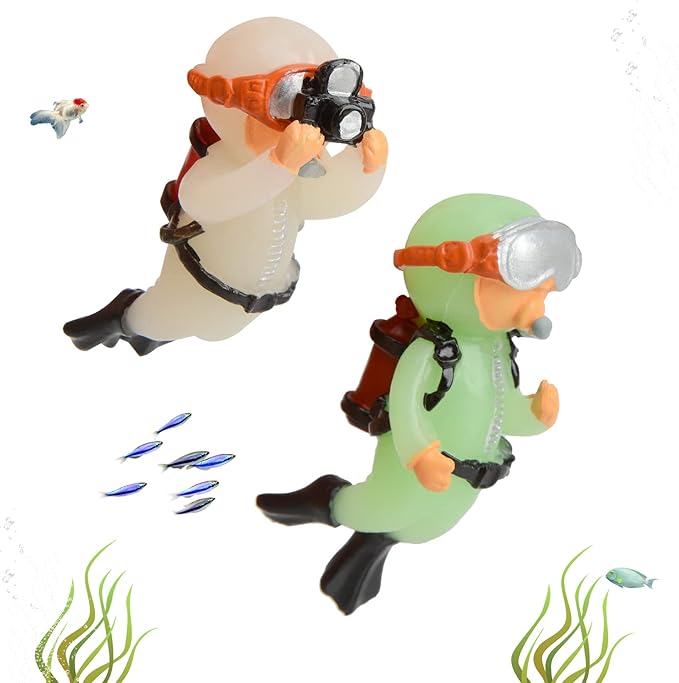 AnRui 2 Pack Floating Fish Tank Decorations Cute Diver Aquarium Decoration Floating Device Betta Fish Tank Accessories Ornament for Fish Playing
