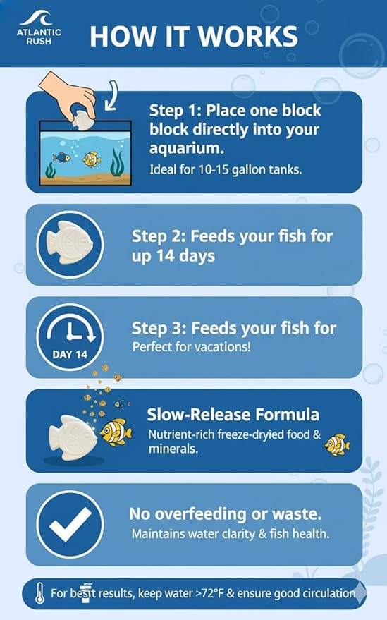 Vacation Feeder for Aquarium - 14 Day Feeder Block - Slow Release Fish Food for Betta, Goldfish & Tropical Fish - Aquatic Pet Tank Food (1 Pack of 2 Blocks)