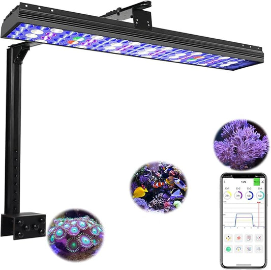 PopBloom Hertz 54 Reef Timer Control LED Aquarium Light Full Spectrum Marine Fish Coral Light for 60cm 24inch 2ft Tank (Smart-APP Control, with Arm Kit)