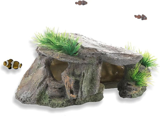Betta Fish Hideout Cave Aquarium Rock Decor for Small Tank – 5.5 x 2.9 x 2.9 Inches Shelter for Betta Fish Guppies Shrimp with Natural Stone Look Lightweight Resin