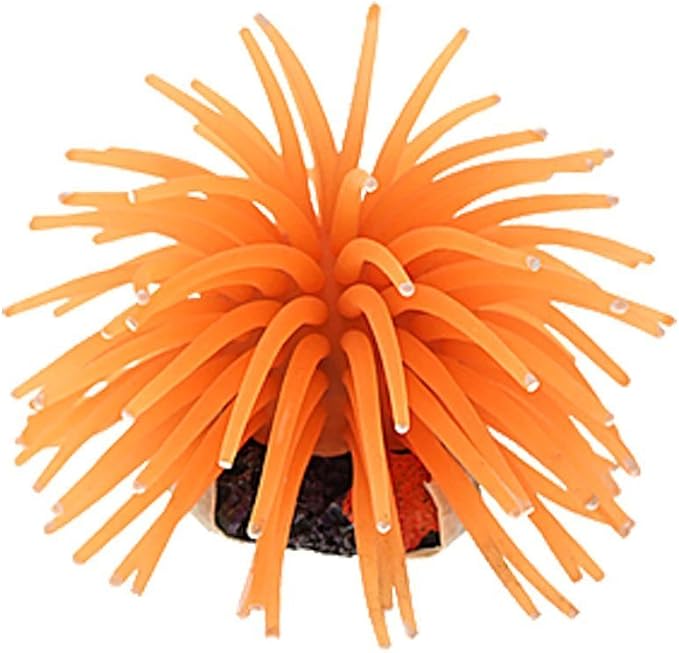 Artificial Aquarium Fish Tank Decoration Silicone Sea Anemone Artificial Fish Tank Ornament Decoration Small(Orange)
