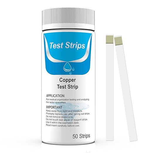 50 Copper Test Strips - Highly Sensitive 0-100mg/L (ppm) with 7 Scales (0, 2.5, 5, 10, 25, 50, 100) - Precise Water Analysis for Drinking Water, Aquarium, Pool, Industry & Laboratory