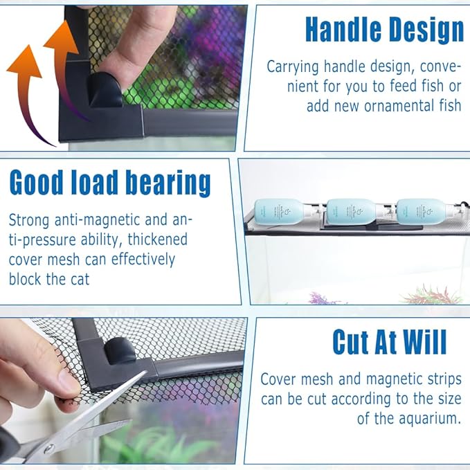 Magnetic Fish Tank Lid with Feeding Window, SEILETOO High Transparency Fish Tank Cover, Aquarium Lid Can be Cut to Any Size, Fish Anti Jumping Net