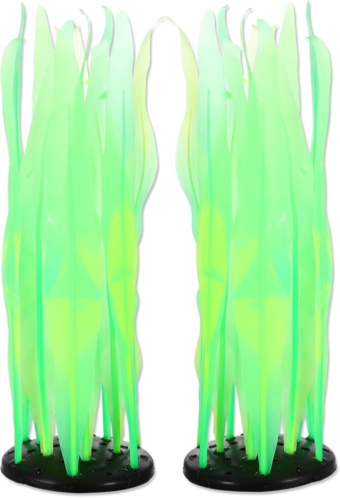 Aquarium Glowing Kelp Plant, Soft Silicone Glowing Fish Tank Decorations, Fluorescence Coral Decor for Aquarium Decor Green 2pcs