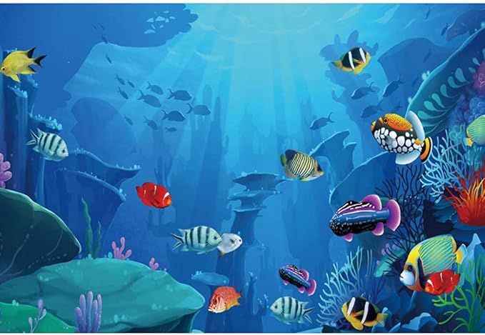 Renaiss Underwater World Aquarium Backdrop 10x8 ft Fabric Coral Reef Tropical Fish Mermaid Summer Party Photography Backdrop Under The Water Fish Tank Background for Birthday Baby Shower Decor