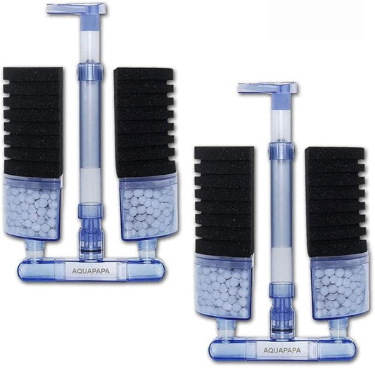 Multi Layer Filter Media Biochemical Dual Sponges Filters with Extendable Telescopic Air Flow Outlet Air Pump Driven for Betta Fry Aquarium Fish Tank Up to 50 Gallon (2 PCS, Black Sponge)