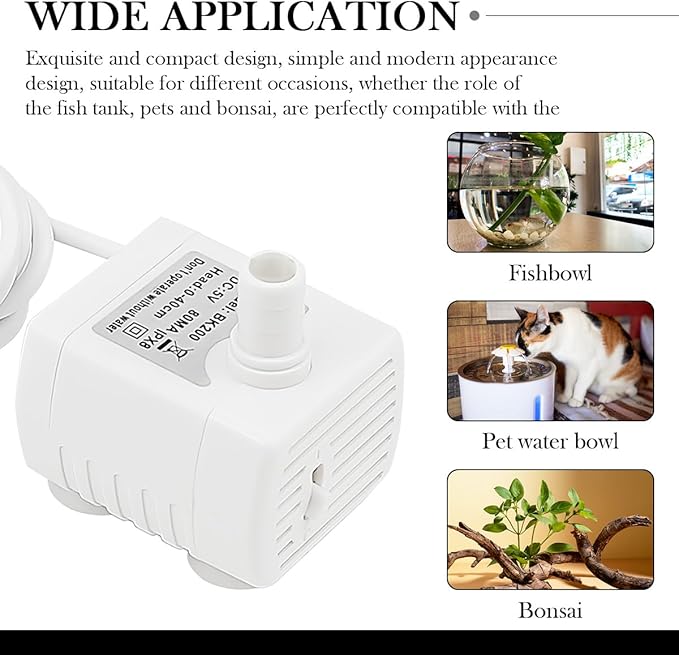 Replacement Pump for Pet Drinking Fountains, Quiet DC Brushless Motor, USB Powered, Mini Cat Water Dispenser, White, ABS Material, Above Ground, 5V, Pet Pump