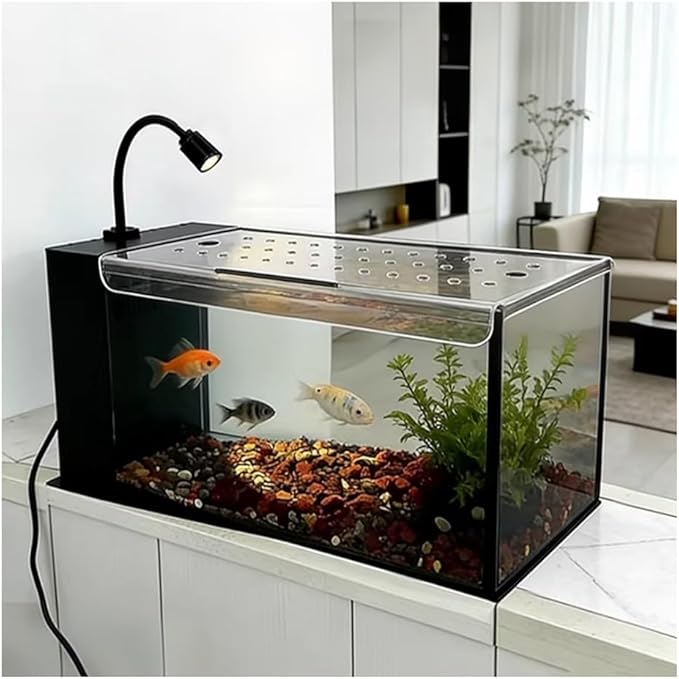 Rygcrud Acrylic Canopy for Fish Tank, Square Aquarium Hood with Feeding Port, Anti-Jumping Panel Cover to Avoiding Cat(31x16.5cm)
