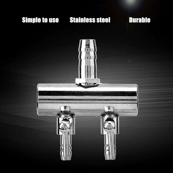 Aquarium Air Valve, Air Splitter Aquarium Tubing Connectors, Steel Aquarium Air Pump Accessories, Aquarium Aalve Aplitter for Fish Tank Air Pumps (8 to 4mm Two-Hole Splitter Head)