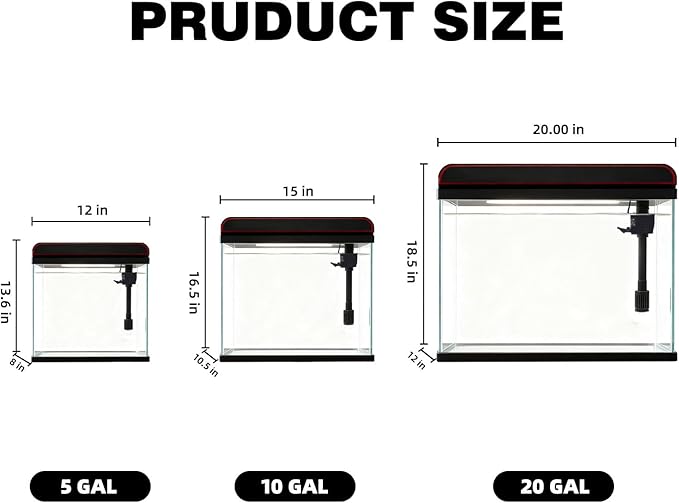 Coospider 10 Gallon Glass Fish Tank, Aquarium Starter Kit, Simple Self-Cleaning Aquarium with 3-Color LED Lights, Quiet Filter Pump, Temperature Monitoring for Fish, Shrimp, Kids Gift Ideas
