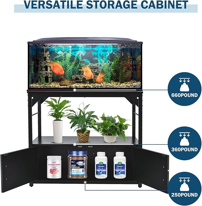 40 Gallon Fish Tank Stand Metal Frame Aquarium Stand with Storage Cabinet, Fish Tank with Stand for Fish Tank Accessories Storage for Fish Lovers, 660LBS Capacity Black 36.6" L*18.9" W Tabletop